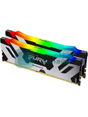 Оперативная память Kingston Fury Renegade, DDR5, 64GB (2x32 GB), 6400 MHz, CL32, DIMM, радиатор, RGB, серебристый/черный