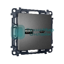 Комплект механизма розетки ALFA Антрацит серый 2USB A+C 20W (быстрая зарядка) QUANT (AP6610, VM177) MA661010