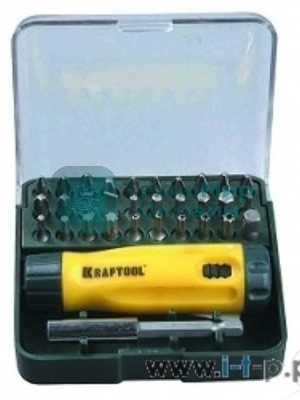 Набор KRAFTOOL Отвертка реверсивная с битами и адаптером, Cr-V, 32 предмета 26142-H32
