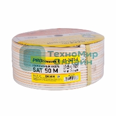 Кабель коаксиальный PROconnect SAT 50 M, Cu/Al/Cu, 64%, 75 Ом, бухта 100 м, белый