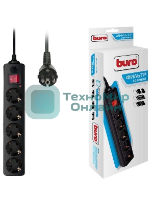 Сетевой фильтр Buro 5 розеток, 10 метров, черный