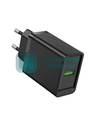 Сетевое зарядное устройство Vention на 1 порт USB A QC 3.0 2.4A черный