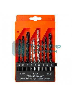 Набор сверл Sparta по бетону 5-6-8 мм, металлу 5-6-8 мм, дереву 5-6-8 мм, 9 шт. цилин. хвостовик