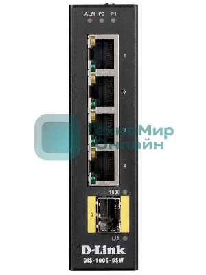 Коммутатор D-Link DIS-100G-5SW/A1A Промышленный неуправляемый коммутатор с 4 портами 10/100/1000Base-T, 1 портом 1000Base-X SFP, функцией энергосбереж