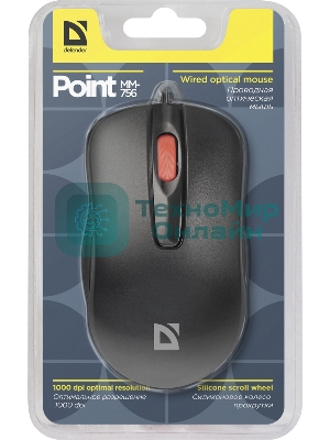 Мышь проводная Defender Point MM-756 черный, 1000 dpi, USB, кнопки - 3