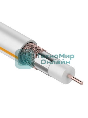 Кабель коаксиальный Rexant SAT 50м+CU/CU 75 Ом, 100м белый центральная жила CU медь, экран фольга AL, оплетка CU медь, 100 м