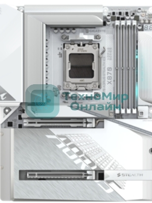 Материнская плата Gigabyte X870 AORUS STEALTH ICE, AM5, AMD X870, 4xDDR5, 2xSATA, 4xM.2, 1xPCIe 5.0 x16, 1xPCIe 4.0 x16, 1xHDMI, 1x5Gb LAN, Wi-Fi 7, Bluetooth 5.4, 2xUSB-C 40Gbps (USB4), 1xUSB-C 10Gbps, 4xUSB-A 10Gbps, 4xUSB-A 5Gbps, 4xUSB-A 2.0, 3x3.5 мм + S/PDIF оптический, 7.1, ATX