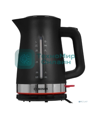 Электрочайник Bosch TWK4M223 черный, 1.7 л, 2400 Вт, скрытый нагревательный элемент