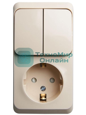 Блок Schneider-electric ЭТЮД О/У: Розетка с зазем. со шт. + Выключатель 2-клавиш., кремовый,