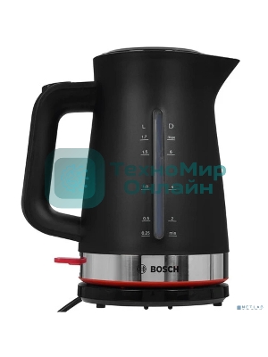 Электрочайник Bosch TWK4M223 черный, 1.7 л, 2400 Вт, скрытый нагревательный элемент