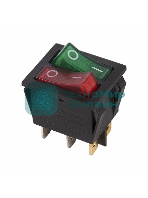Выключатель клавишный Rexant 250V 15А (6с) ON-OFF красный/зеленый с подсветкой двойной