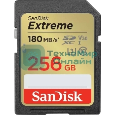 Флеш карта SD 256Gb SanDisk SDXC Class 10 V30 UHS-I U3 Extreme, 180MB/s