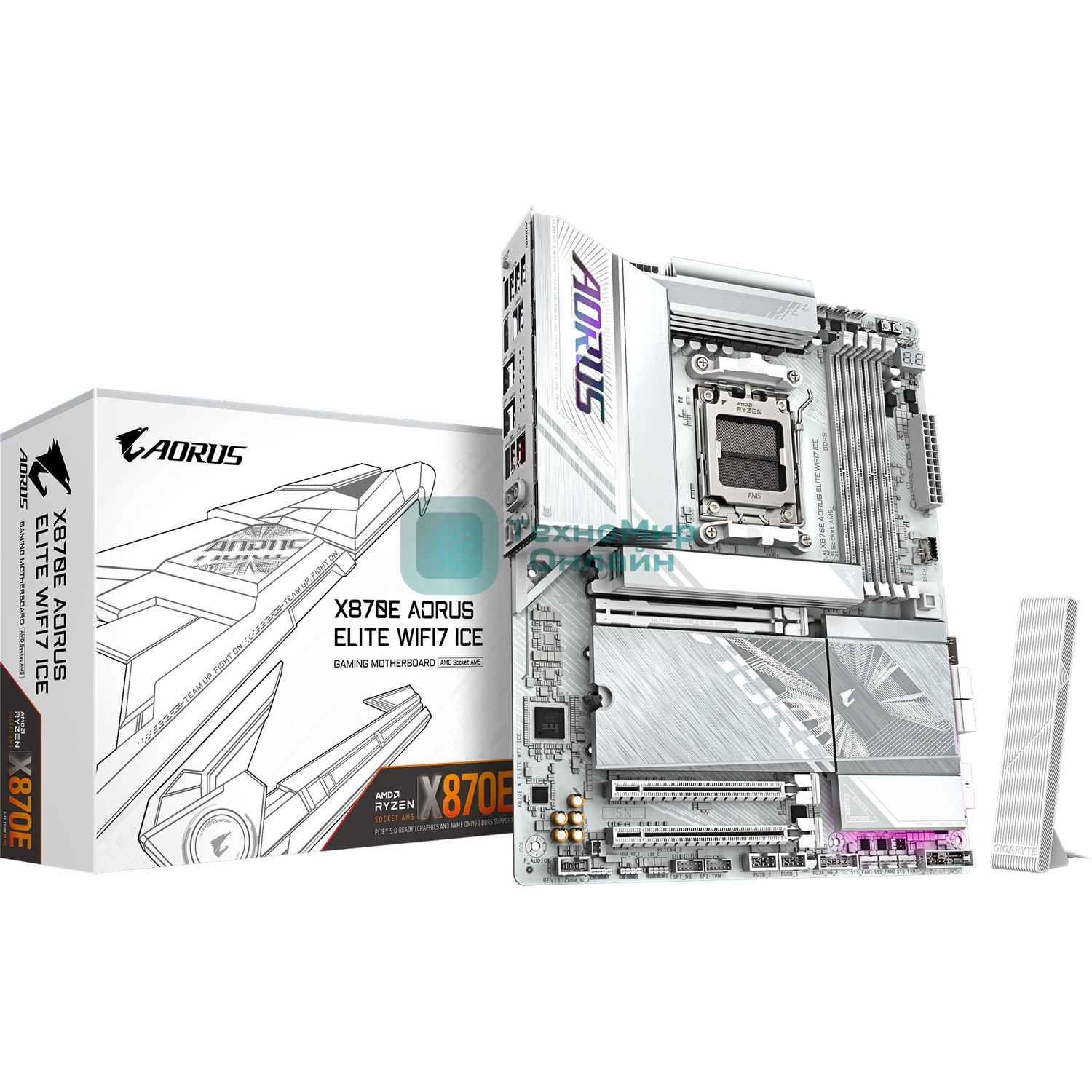 Материнская плата Gigabyte X870E A ELITE WF7 ICE, AM5, AMD X870, 4xDDR5, 4xSATA, 4xM.2, 1xPCIe 5.0 x16, 1xPCIe 4.0 x4, 1xPCIe 3.0 x2, 1xHDMI (v2.1), 2xUSB Type-C, 2xUSB-A 10Gbps, 4xUSB-A 5Gbps, 4xUSB-A 2.0, S/PDIF, 1x2.5Gb LAN, Wi-Fi 7, Bluetooth 5.4, 2x3.5 мм, 7.1, ATX
