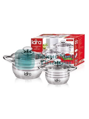 Набор посуды Lara LR02-101 Sonata 4пр. LR02-101 Набор посуды Lara Sonata, 4 пр., (кастр. 2.9 л + 4.9 л) стеклян. крышки