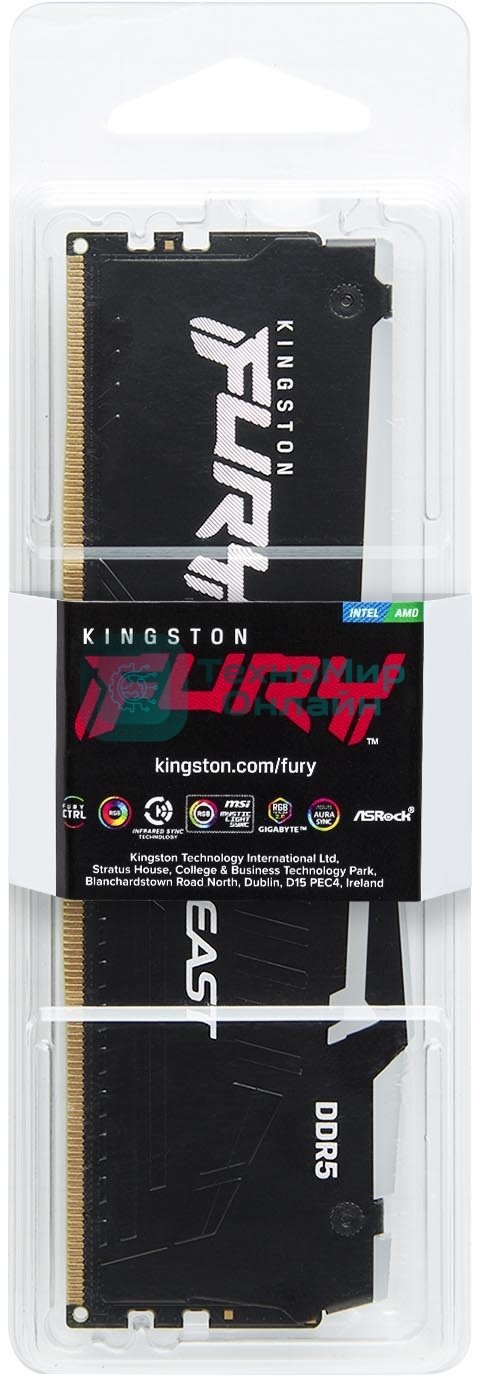 Оперативная память Kingston Fury Beast, DDR5, 32GB (1x32GB), 5600MHz, CL40, DIMM, с радиатором, RGB, черный