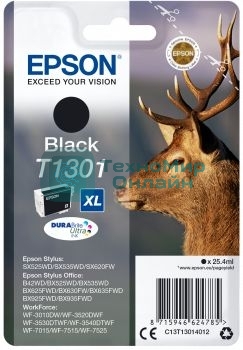 Картридж струйный Epson T1301 (C13T13014012/C13T13014010) черный, 25.4 мл, для SX520WD/SX620FW/BX525WD/BX625FWD