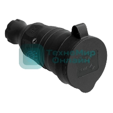 Розетка 1-м Омега РБп13-1-0м с защ. крышкой переносная с заземл. IP44 черный каучук IEK PKR21-016-2-K02