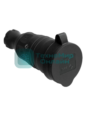 Розетка 1-м Омега РБп13-1-0м с защ. крышкой переносная с заземл. IP44 черный каучук IEK PKR21-016-2-K02