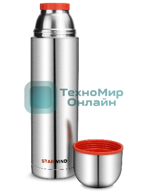 Термос Starwind 20-1200 1.2 л, серебристый/красный, картонная коробка