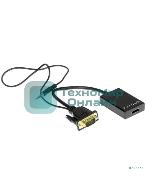 Переходник VGA (M)-HDMI (F) Cablexpert A-VGA-HDMI-01, 19M/15F, 15 см, аудиовыход Jack 3,5 (M), питание от USB