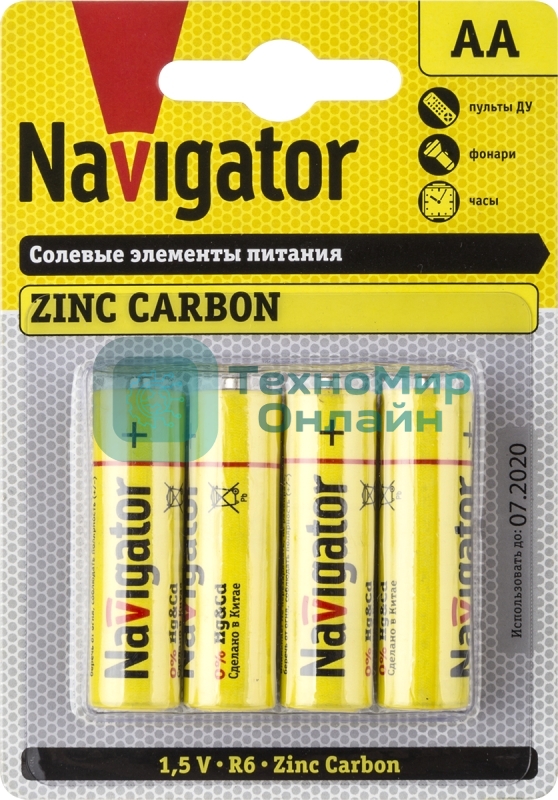 Элемент питания солевой Navigator NBT-NS-R6-BP4 (блист.4шт)