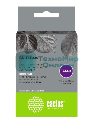 Картридж ленточный Cactus CS-TZE335 белый шрифт, черный фон (12 мм, 8 м) для Brother 1010/1280/1280VP/2700VP