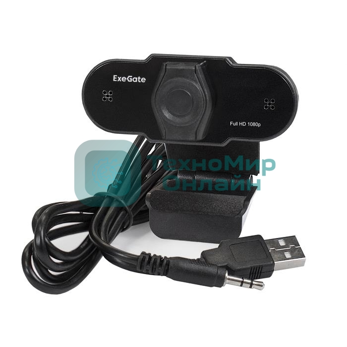 Веб-камера ExeGate BlackView C615 1920x1080, 30 кадр/с, USB Type-A, микрофон (шумоподавление), шторка приватности, универсальное крепление