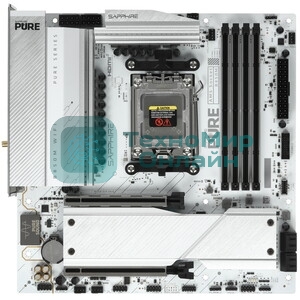 Материнская плата Sapphire B850M PURE WIFI B850, AM5, 4*DDR5, 2*PCIEx16, 2*M.2, 2*TypeC, 3*USB3.2Gen2, 2*USB3.2Gen1, 6*USB2.0, 4*SATA3.0, 2.5G, DP, HDMI, M-ATX, RTL