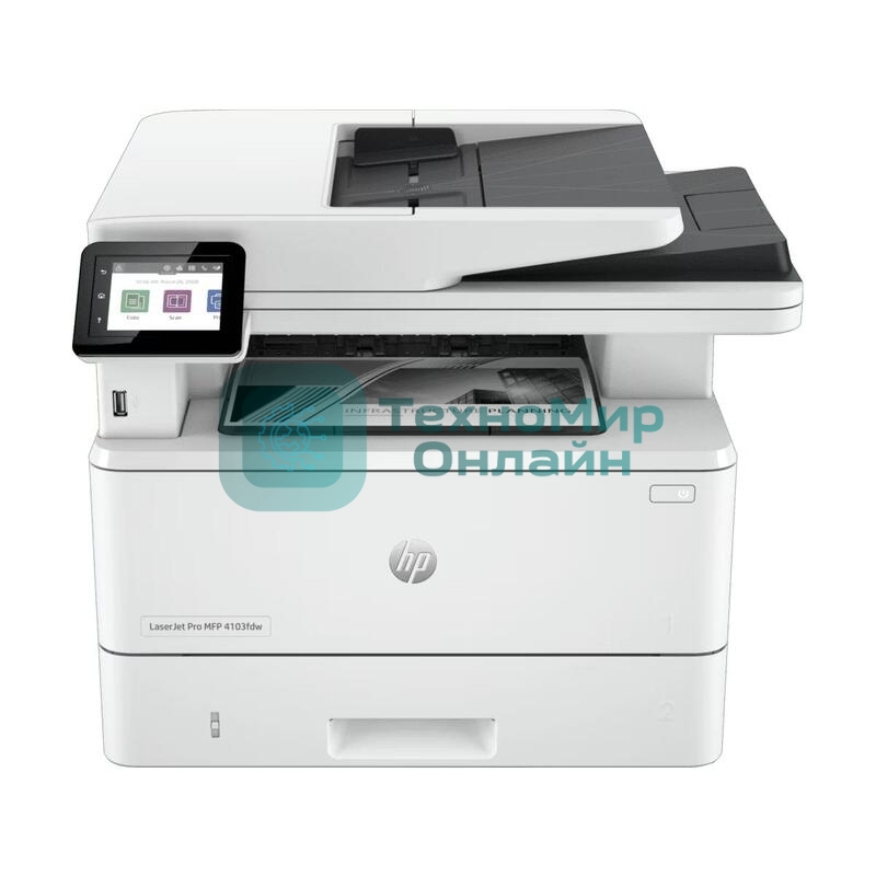 МФУ лазерное HP LaserJet Pro 4103fdw (2Z629A), A4, ч/б, печ. до 40 стр/мин., скан. до 29 стр/мин., 1200 x 1200 dpi (печать) 600x600dpi (скан.), USB, RJ-45, Wi-Fi, BlueTooth, Air Print, Mopria