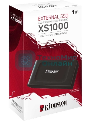 Внешний SSD Kingston XS1000, 1Tb, USB Type-C 3.1, R/W 1050 МБ/с/ 1000 МБ/с черный