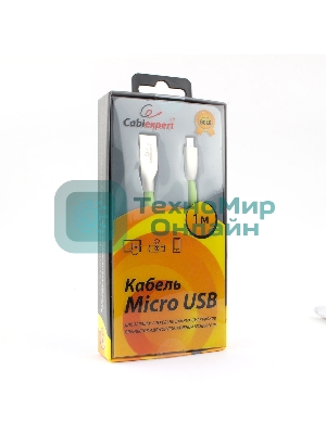 Кабель USB2.0 Cablexpert CC-G-mUSB01Gn-1M, AM/microB, серия Gold, длина 1м, зеленый, блистер