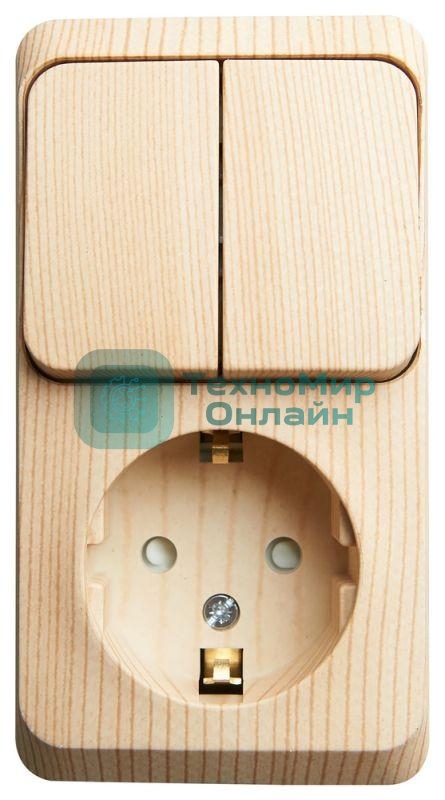 Блок ОП Этюд (1-м розетка с заземл. защ. шторки + 2-кл. выкл.) сосна SchE