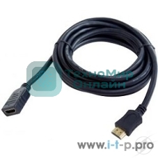 Кабель-удлинитель HDMI Cablexpert CC-HDMI4X-6, 19M/19F, v2.0, позол.разъемы, экран, 1.8м, черный, пакет