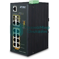 Коммутатор индустриальный PoE IGS-4215-8P2T2S для монтажа в DIN-рейку IP30 Industrial L2/L4 8-Port 10/100/1000T 802.3at PoE + 2-Port 10/100/100T + 2-Port 100/1000X SFP Managed Switch (-40~75 degrees C), dual redundant power input on 48~56VDC terminal block, SNMPv3, 802.1Q VLAN, IGMP Snooping, SSL, SSH, ACL