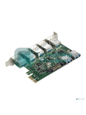 Контроллер ExeGate EXE-317 PCI-E 2.0, 5*USB 3.0 ext + 2*USB 3.0 int, разъем доп.питания (OEM)