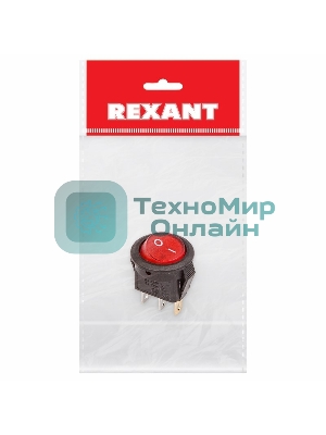 Выключатель клавишный Rexant круглый 250V 3А (3с) ON-OFF красный с подсветкой Micro (RWB-106, SC-214) Индивидуальная упаковка 1 шт