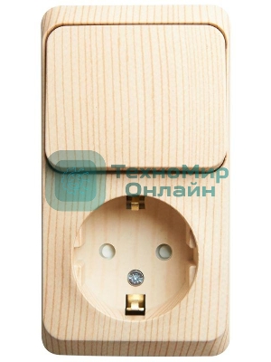 Блок ОП Этюд (1-м розетка с заземл. защ. шторки + 1-кл. выкл.) сосна SchE