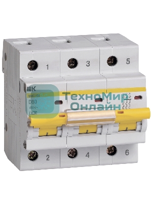 Выключатель автоматический модульный 3п D 80А 10кА ВА47-100 IEK MVA40-3-080-D
