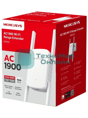 Роутер AC1900 Wi-Fi Range ExtenderSPEED: 600 Mbps at 2.4 GHz + 1300 Mbps at 5 GHz SPEC:4× Fixed External Antennas, 1× Gigabit Port, Wall PluggedFEATURE: MERCUSYS APP, WPS/Reset Button, Signal Indicator, Range Extender/Access Point mode, Adaptive Path