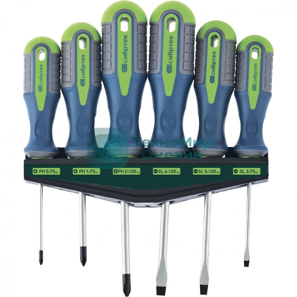 Набор отверток Сибртех, CrV, трехкомпонентные рукоятки, 6 предм