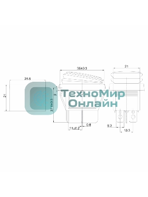 Выключатель клавишный Rexant 250V 15А (4с) ON-OFF синий с подсветкой, влагозащита