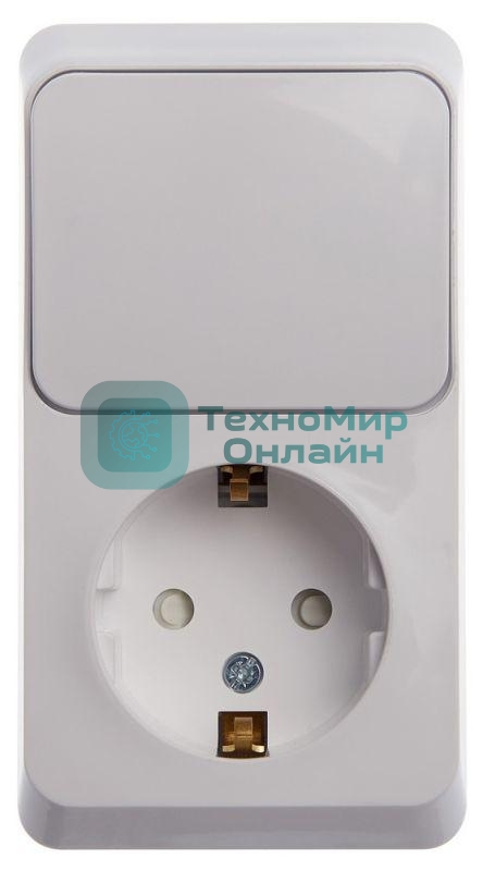 Блок Schneider-electric ЭТЮД О/У: Розетка с заземл. со шт. + Выключатель 1-клавиш., белый,