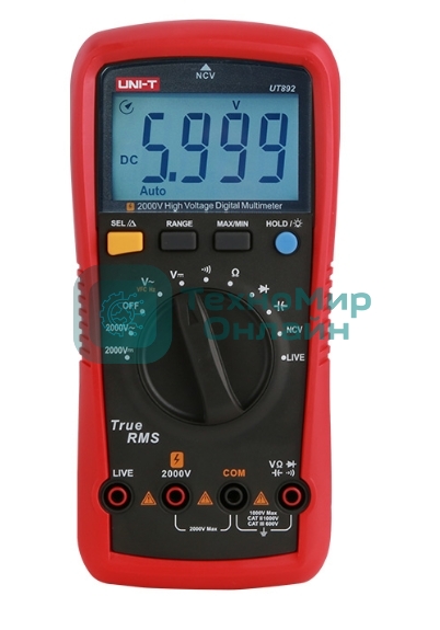 Высоковольтный мультиметр UNI-T UT892 2000V Напряжение постоянного/переменного тока (2000 В); ВПЧ(600В); Сопротивление (60 МОм); Емкость (60 мФ); Частота (10 Гц ~ 10 кГц);