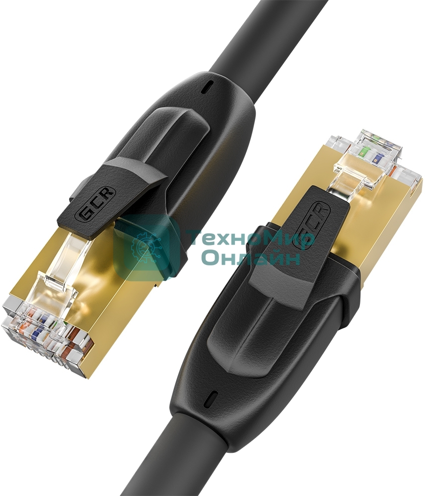 Патч-корд GCR PROF кат.7 ethernet 1.0m F/FTP, RJ45, CU, 28 AWG, литой, прямой, черный, экранированные коннекторы, GCR-52559