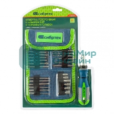 Отвертка реверсивная Сибртех с набором бит и торцевых головок 26шт crv чехол