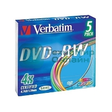 Диск DVD-RW Verbatim 4.7Gb 4x Slim case (5шт) Color (43563)
