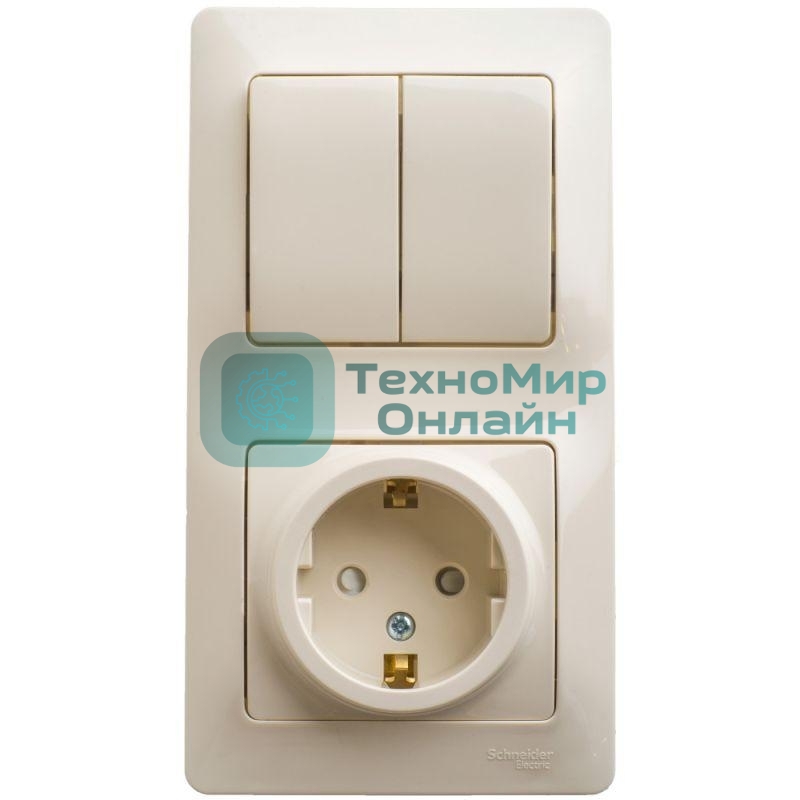 Блок комбинированный GLOSSA розетка защ. шторки с заземл.+ выкл. 2-кл. беж. SchE