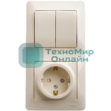Блок комбинированный GLOSSA розетка защ. шторки с заземл.+ выкл. 2-кл. беж. SchE