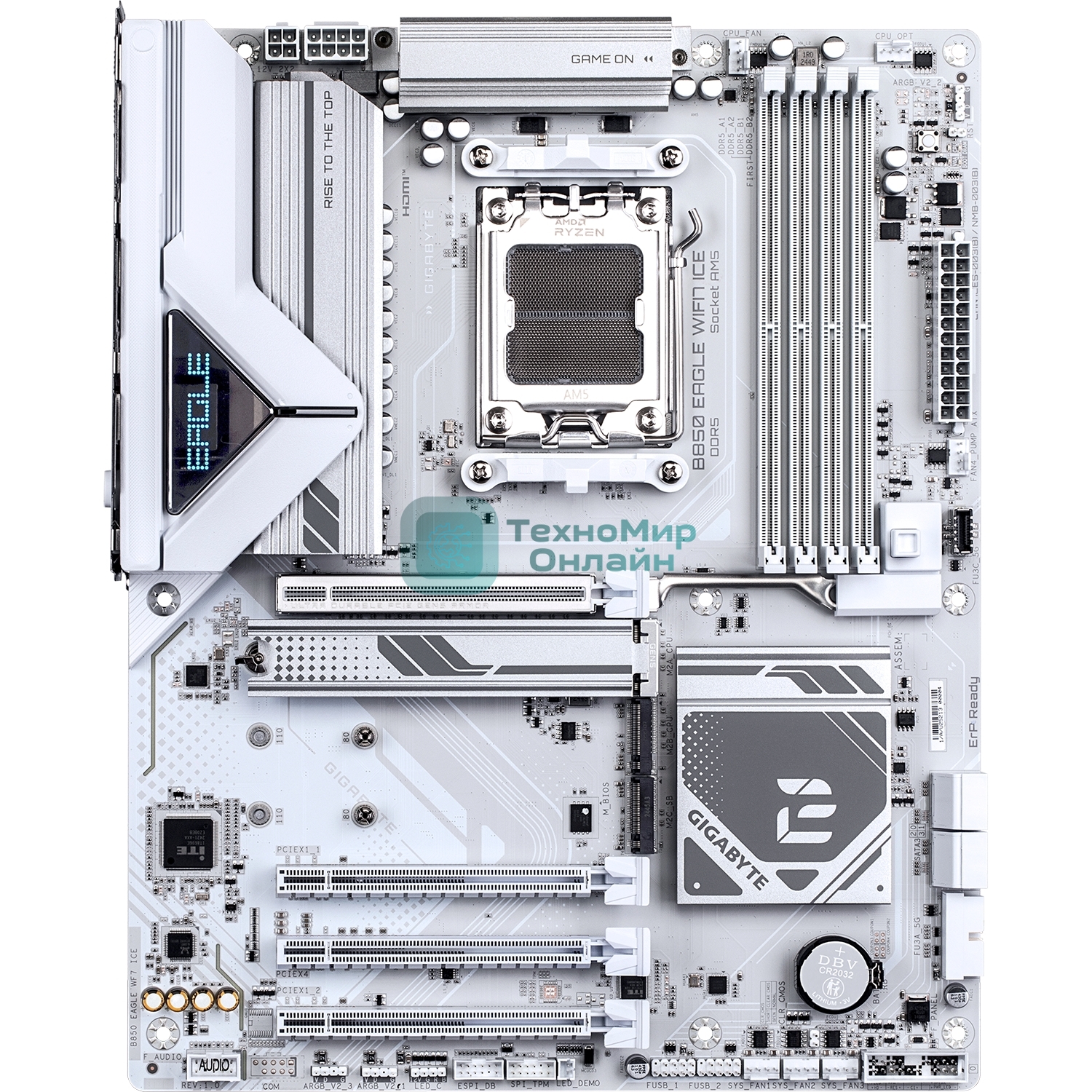 Материнская плата Gigabyte B850 EAGLE WIFI7 ICE, AM5, AMD B850, 4xDDR5, 4xSATA, 3xM.2, 1xPCIe 5.0 x16, 1xPCIe 4.0 x4, 2xPCIe 3.0 x1, 1xDP (v1.4), 1xHDMI, 1x2.5Gb LAN, Wi-Fi 7, Bluetooth 5.4, 1xUSB-C 5Gbps, 2xUSB-A 10Gbps, 2xUSB-A 5Gbps, 4xUSB-A 2.0, 3x3.5 мм, 7.1, ATX