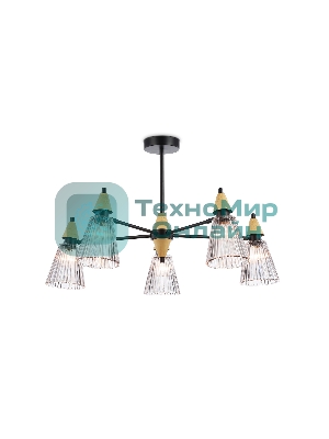 Люстра Ambrella light LH58114/5 BK/LW/SM черный/светлое дерево/дымчатый E14*5 max 40W D660*390